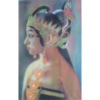 Indonesische school, Mooie vrouw, in paspartout, achter glas